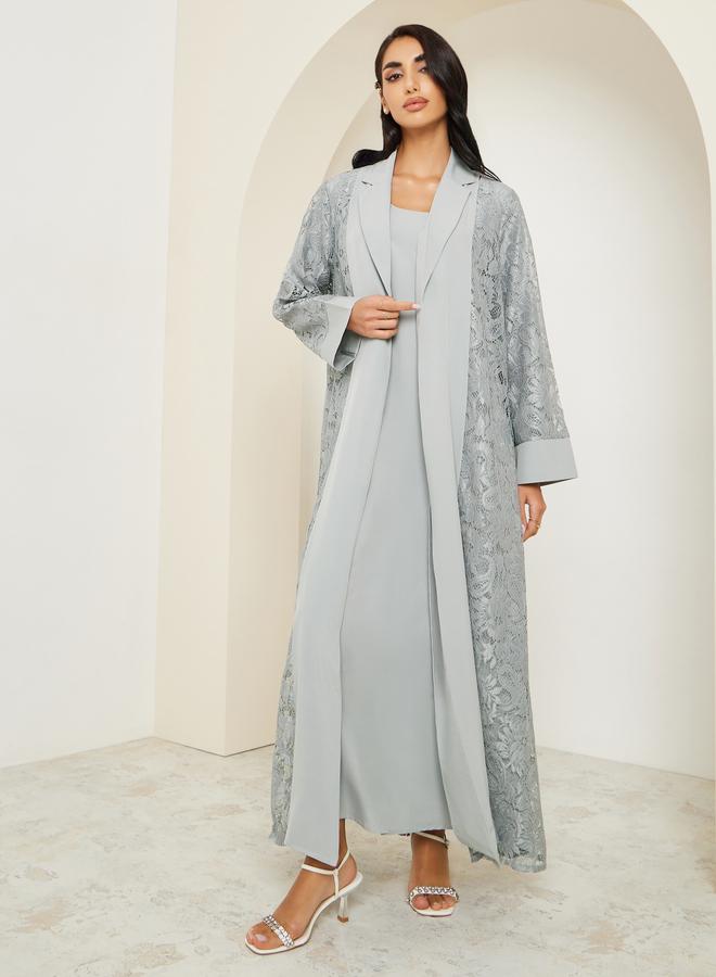 Amirah Women Lace Insert Abaya and Dress Modest Set - Image 2